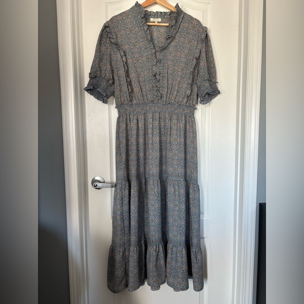 MAX STUDIO Smocked Tiered Blue Floral Dress